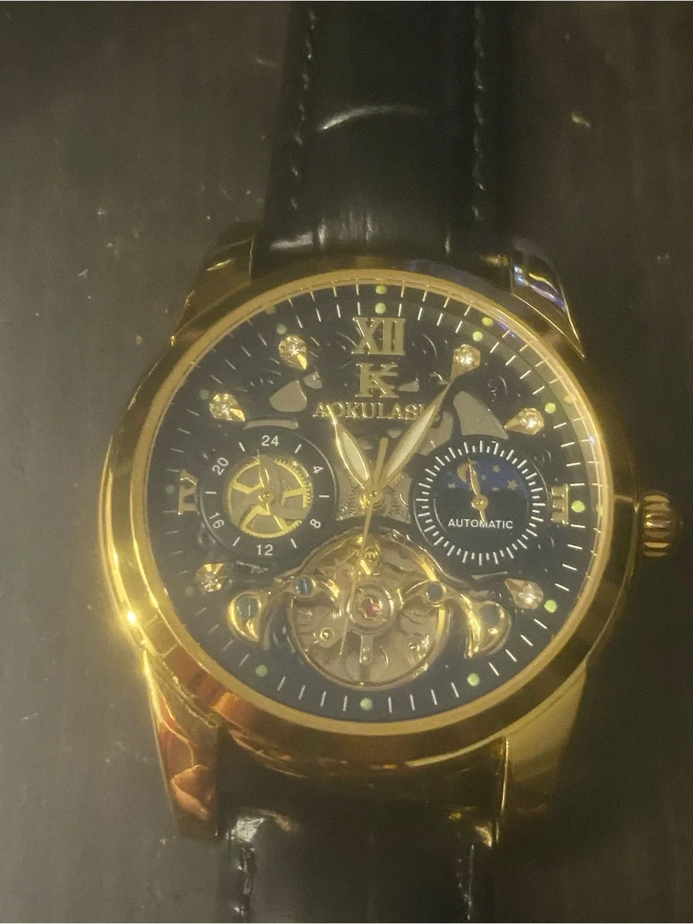 New Koulasan Gold-Tone Automatic Watch with Black Dial